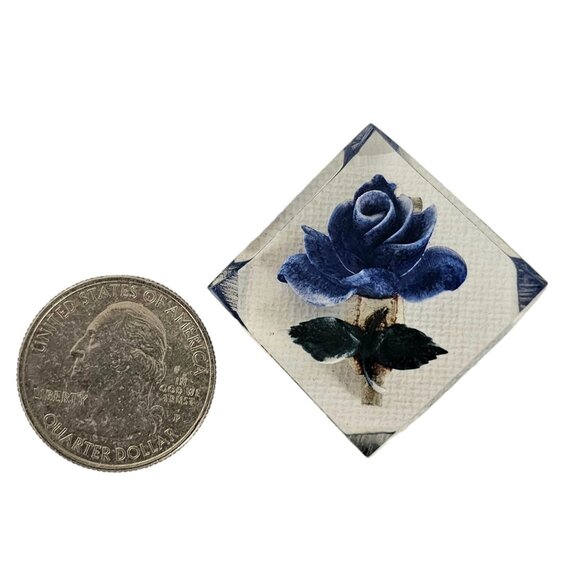 Clear Lucite Reverse Carved Square Blue Rose Brooch Pin L130 - Picture 6 of 9